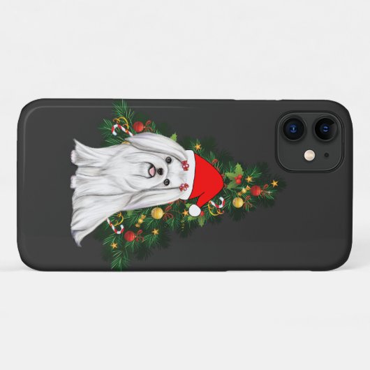 Maltees kerstfeest, kerstmanshond met kersthoed Case-Mate iPhone case (Achterkant (horizontaal))