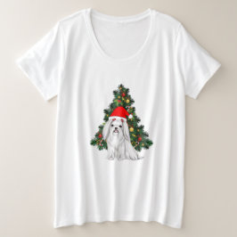 Maltees kerstfeest, kerstmanshond met kersthoed grote maat t-shirt