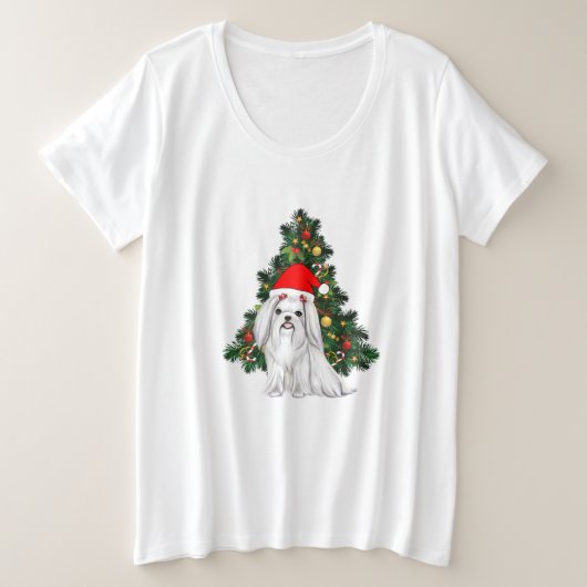 Maltees kerstfeest, kerstmanshond met kersthoed grote maat t-shirt (Design voorkant)