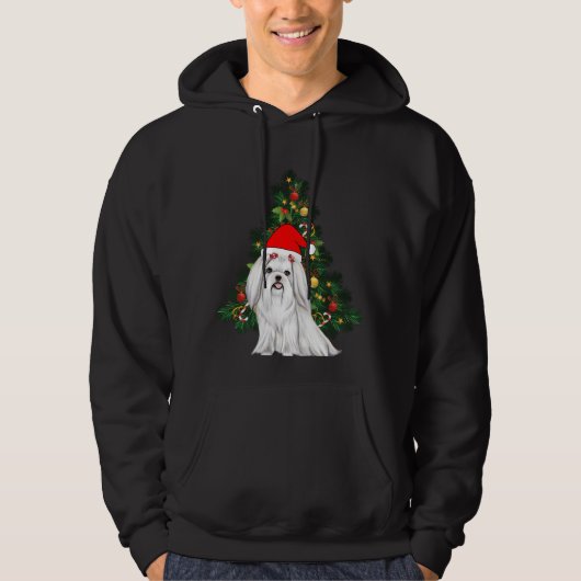 Maltees kerstfeest, kerstmanshond met kersthoed hoodie (Voorkant)