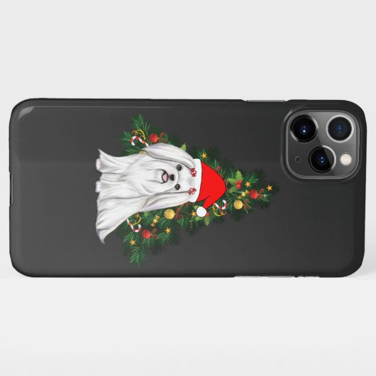 Maltees kerstfeest, kerstmanshond met kersthoed iPhone hoesje (Achterkant horizontaal)