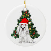 Maltees kerstfeest, kerstmanshond met kersthoed keramisch ornament (Achterkant)