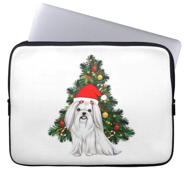 Maltees kerstfeest, kerstmanshond met kersthoed laptop sleeve (Voorkant)