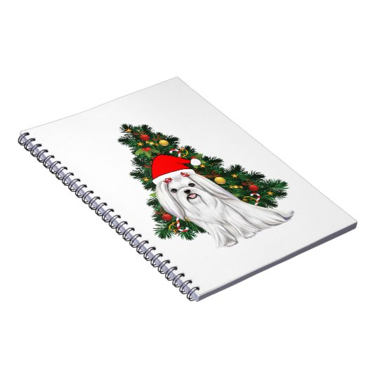 Maltees kerstfeest, kerstmanshond met kersthoed notitieboek (Rechterzijde)