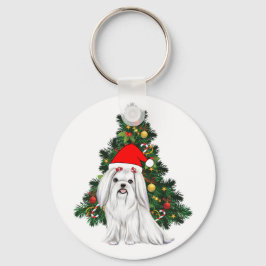 Maltees kerstfeest, kerstmanshond met kersthoed sleutelhanger