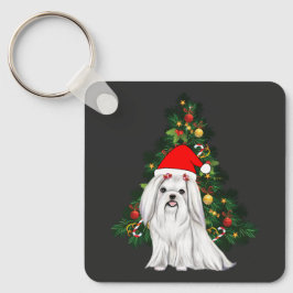 Maltees kerstfeest, kerstmanshond met kersthoed sleutelhanger