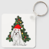 Maltees kerstfeest, kerstmanshond met kersthoed sleutelhanger (Achterkant)