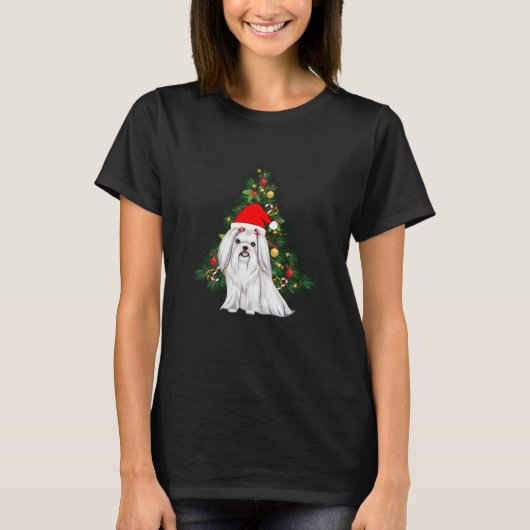 Maltees kerstfeest, kerstmanshond met kersthoed t-shirt (Voorkant)