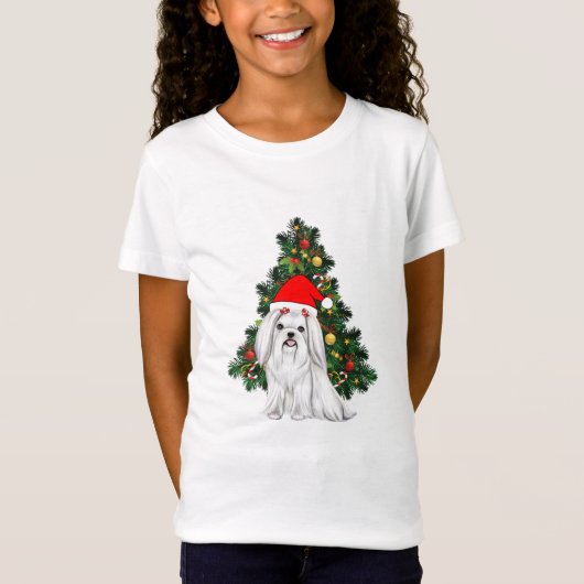Maltees kerstfeest, kerstmanshond met kersthoed t-shirt (Voorkant)