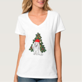 Maltees kerstfeest, kerstmanshond met kersthoed t-shirt