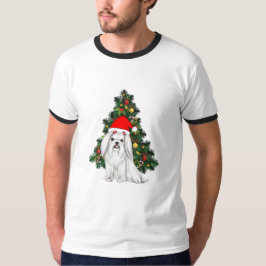 Maltees kerstfeest, kerstmanshond met kersthoed t-shirt