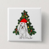 Maltees kerstfeest, kerstmanshond met kersthoed vierkante button 5,1 cm (Voorkant)