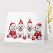 Maltees Kerstjurk Kerstman Muts Kaart (Gele Bloem)