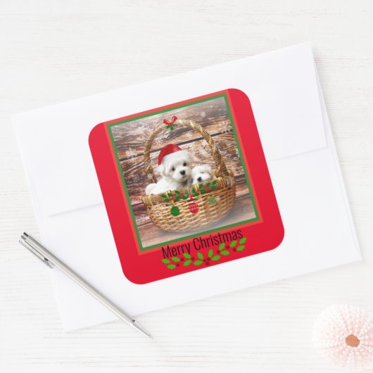 Maltees kerstontwerp voor Puppies Vierkante Sticker (Envelop)
