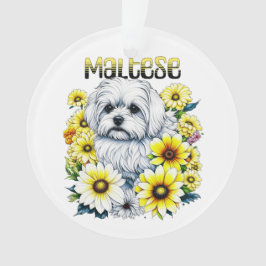 Maltees Klein :Witte hond Bree in gele bloemen Ornament