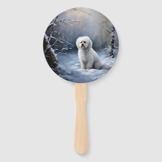 Maltees Laat het sneeuwen Kerstmis Handwaaier (Achterkant)