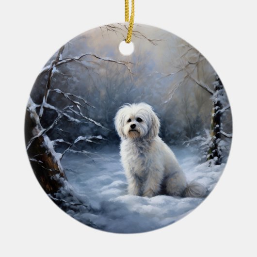 Maltees Laat het sneeuwen Kerstmis Keramisch Ornament (Voorkant)