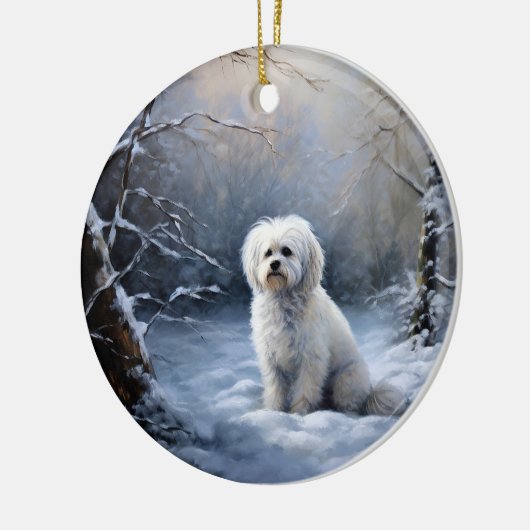 Maltees Laat het sneeuwen Kerstmis Keramisch Ornament (Links)