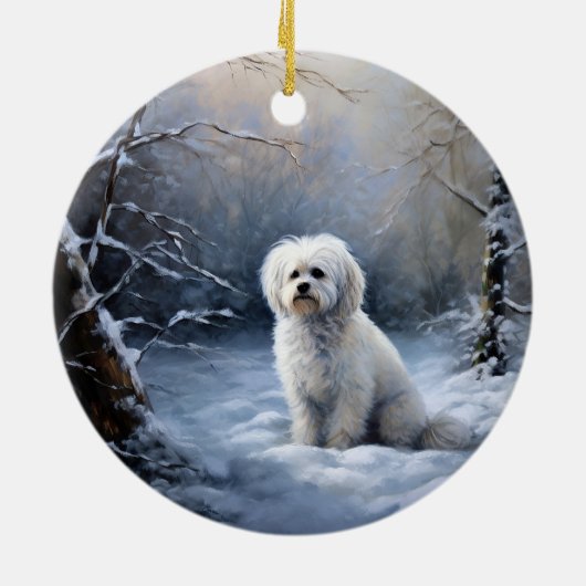 Maltees Laat het sneeuwen Kerstmis Keramisch Ornament (Achterkant)