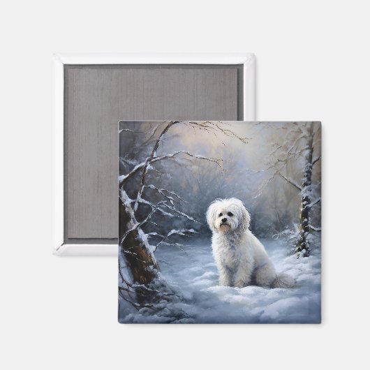 Maltees Laat het sneeuwen Kerstmis Magneet (Voorkant / Achterkant)