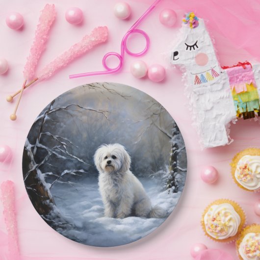 Maltees Laat het sneeuwen Kerstmis Papieren Bordje (Feest)