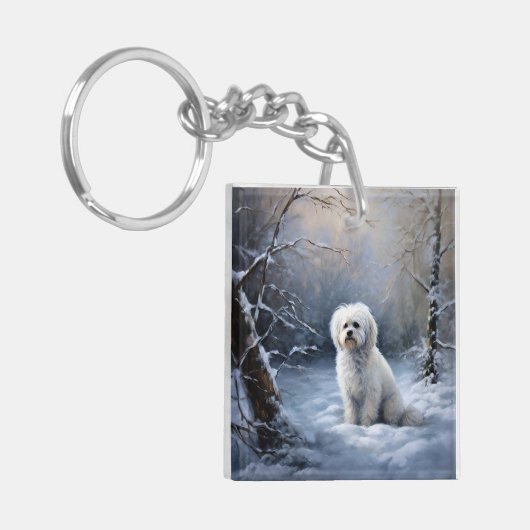 Maltees Laat het sneeuwen Kerstmis Sleutelhanger (Voorkant Links)