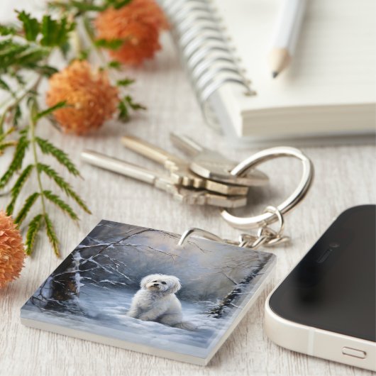 Maltees Laat het sneeuwen Kerstmis Sleutelhanger (Voorkant Rechts)