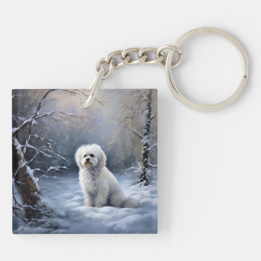 Maltees Laat het sneeuwen Kerstmis Sleutelhanger (Achterkant)