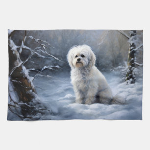 Maltees Laat het sneeuwen Kerstmis Theedoek