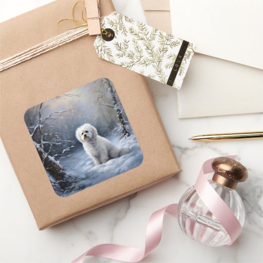 Maltees Laat het Sneeuwen Kerstmis Vierkante Sticker (Geschenken)