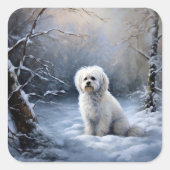 Maltees Laat het Sneeuwen Kerstmis Vierkante Sticker (Voorkant)