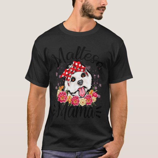 Maltees Mama Florals Cute Dog Mam Moederdag T-shirt (Voorkant)