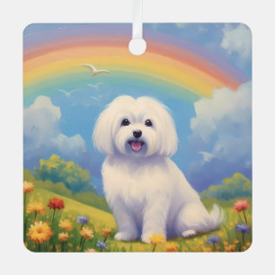Maltees Memorial aangepaste hondennaam Rainbow Bri Metalen Ornament