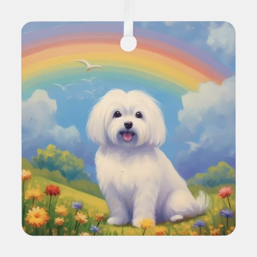 Maltees Memorial aangepaste hondennaam Rainbow Bri Metalen Ornament (Voorkant)