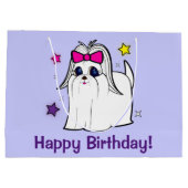 Maltees met Bow en Stars Happy Birthday Groot Cadeauzakje (Achterkant)