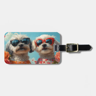 Maltees met Heart Rozen Valentijnsdag Bagagelabel