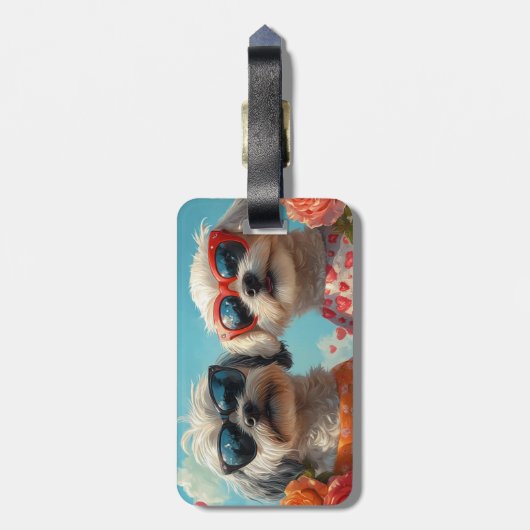 Maltees met Heart Rozen Valentijnsdag Bagagelabel (Achterkant verticaal)