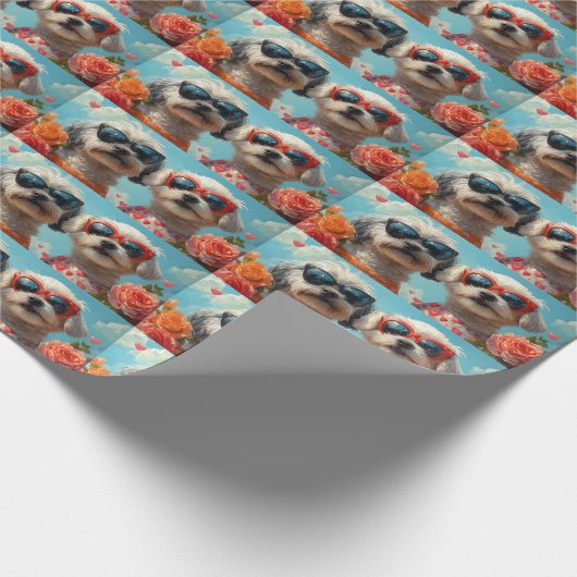 Maltees met Heart Rozen Valentijnsdag Cadeaupapier (Hoek)