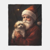 Maltees met Kerstman Feestelijke Kerstmis Fleece Deken (Voorkant)