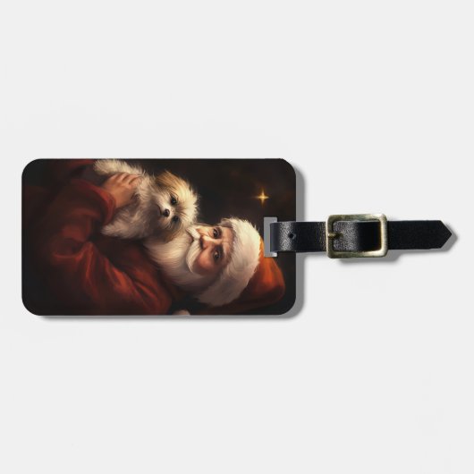 Maltees met sinterklaas feestelijke kerst bagagelabel (Voorkant horizontaal)