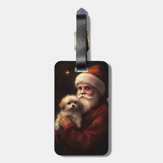 Maltees met sinterklaas feestelijke kerst bagagelabel (Achterkant verticaal)