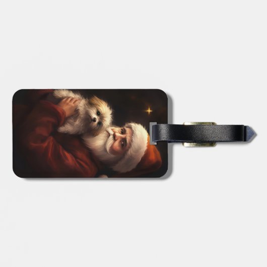 Maltees met sinterklaas feestelijke kerst bagagelabel (Achterkant horizontaal)