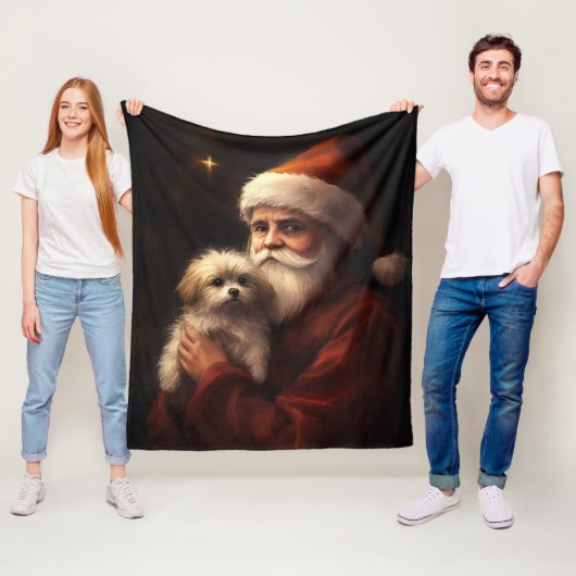 Maltees met sinterklaas feestelijke kerst fleece deken (In situ)