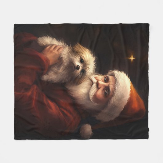 Maltees met sinterklaas feestelijke kerst fleece deken (Voorkant (Horizontaal))