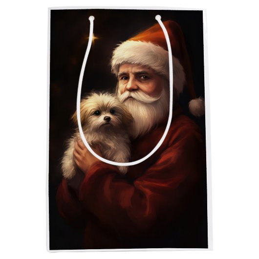 Maltees met sinterklaas feestelijke kerst medium cadeauzakje (Voorkant)