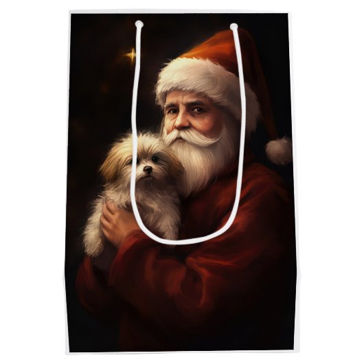 Maltees met sinterklaas feestelijke kerst medium cadeauzakje (Achterkant)