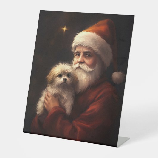 Maltees met sinterklaas feestelijke kerst reclamebord met voetstuk (Voorkant)