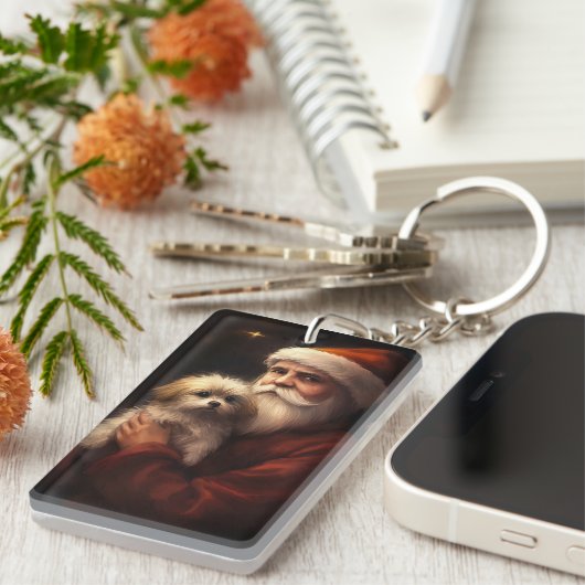 Maltees met sinterklaas feestelijke kerst sleutelhanger (Voorkant Rechts)