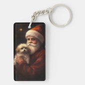 Maltees met sinterklaas feestelijke kerst sleutelhanger (achterkant)