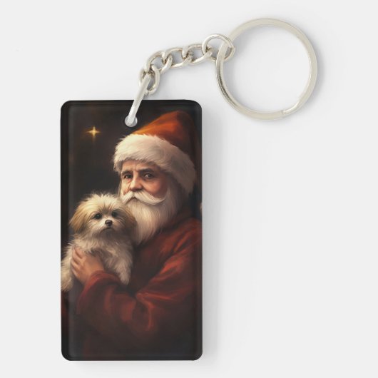 Maltees met sinterklaas feestelijke kerst sleutelhanger (achterkant)
